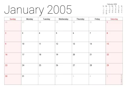 Preview of a monthly calendar page