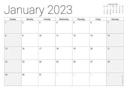 Preview of a monthly calendar page with holidays