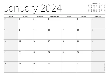Preview of a monthly calendar page with holidays