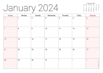 Preview of a monthly calendar page