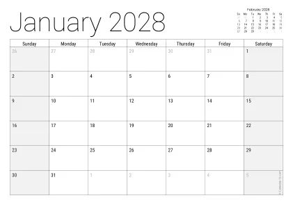 Preview of a monthly calendar page with holidays