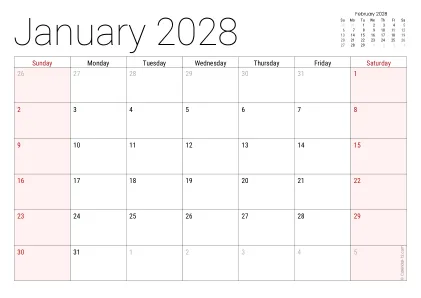 Preview of a monthly calendar page