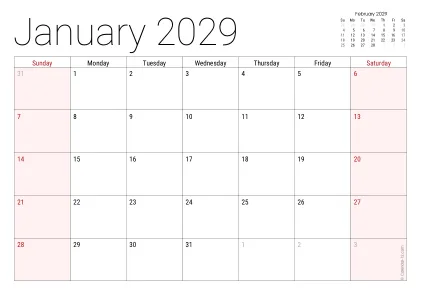 Preview of a monthly calendar page