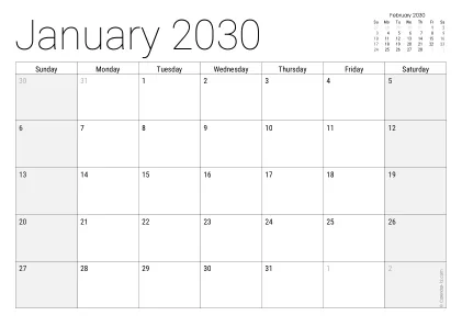 Preview of the printable August 2030 calendar
