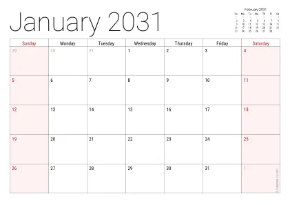 Preview of a monthly calendar page