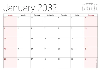 Preview of a monthly calendar page