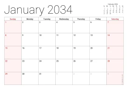 Preview of a monthly calendar page