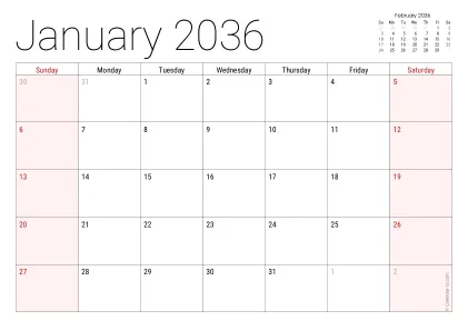 Preview of a monthly calendar page