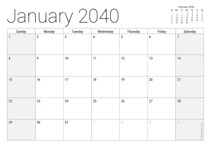 Preview of a monthly calendar page with holidays
