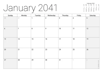 Preview of a monthly calendar page with holidays