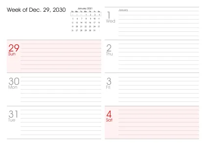 Preview of a weekly calendar page