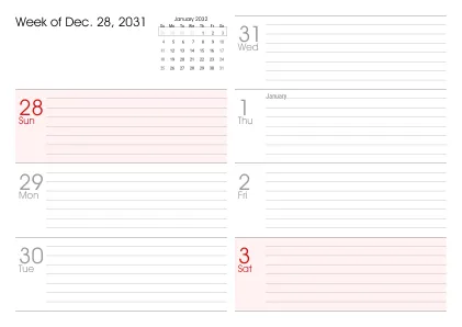 Preview of a weekly calendar page