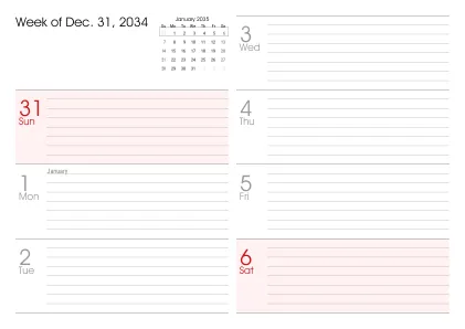 Preview of a weekly calendar page