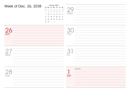 Preview of a weekly calendar page