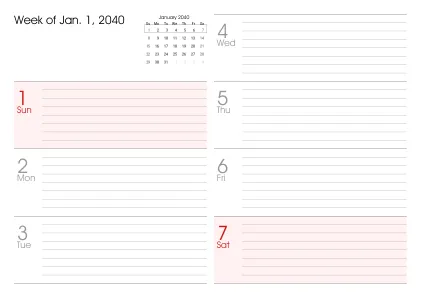 Preview of a weekly calendar page