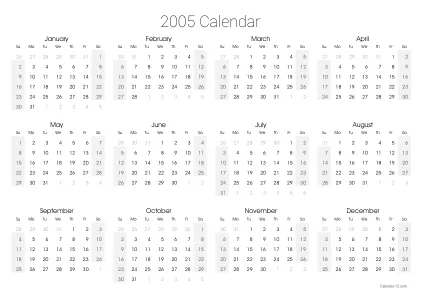 Preview of the single-page yearly calendar