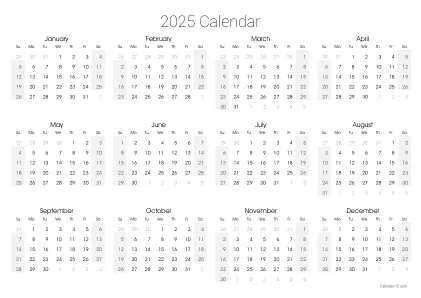 Preview of the single-page yearly calendar