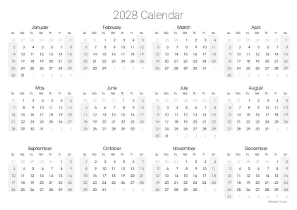 Preview of the single-page yearly calendar