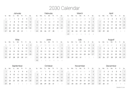 Preview of the single-page yearly calendar