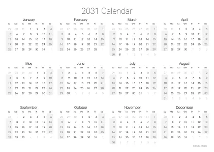 Preview of the single-page yearly calendar
