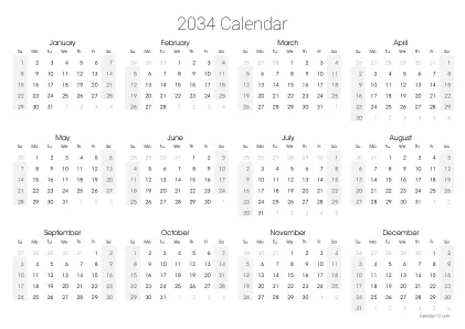 Preview of the single-page yearly calendar