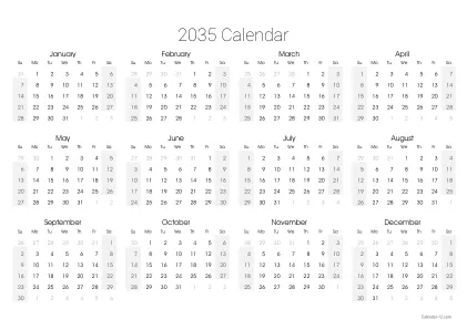 Preview of the single-page yearly calendar