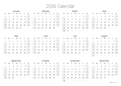 Preview of the single-page yearly calendar
