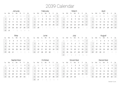 Preview of the single-page yearly calendar