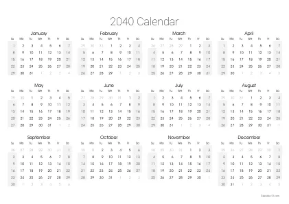 Preview of the single-page yearly calendar